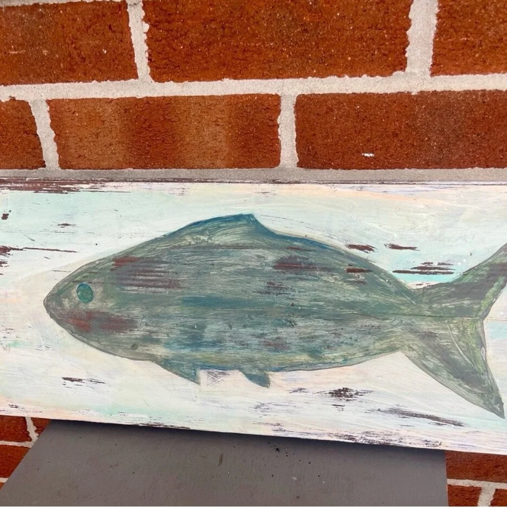 Hand painted Distressed Wooden Fish Wall Art Lake Coastal Cottage - Picture 3 of 5